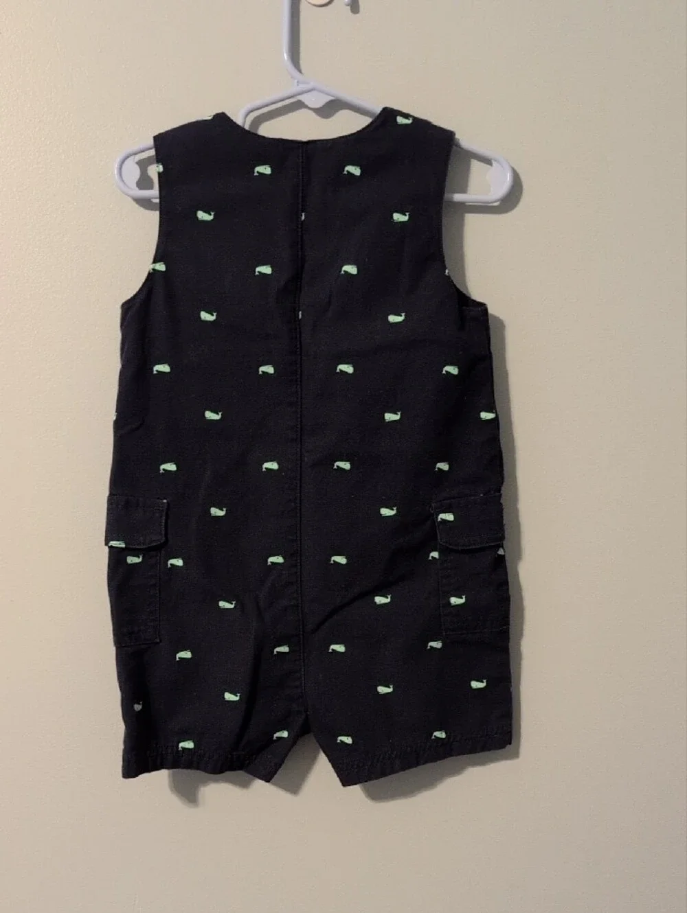 Carter's Navy Romper with Mint Whale Print